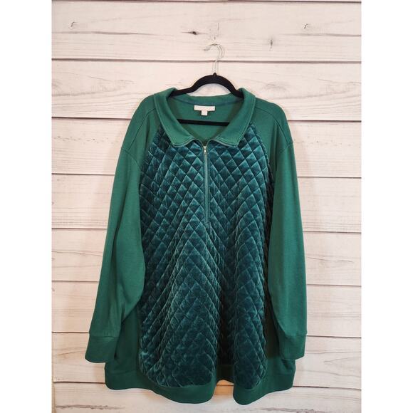 Woman Within Womens Green Velour Long Sleeve 1/4 Zip Pullover Sweatshirt Size 5X - Picture 1 of 6